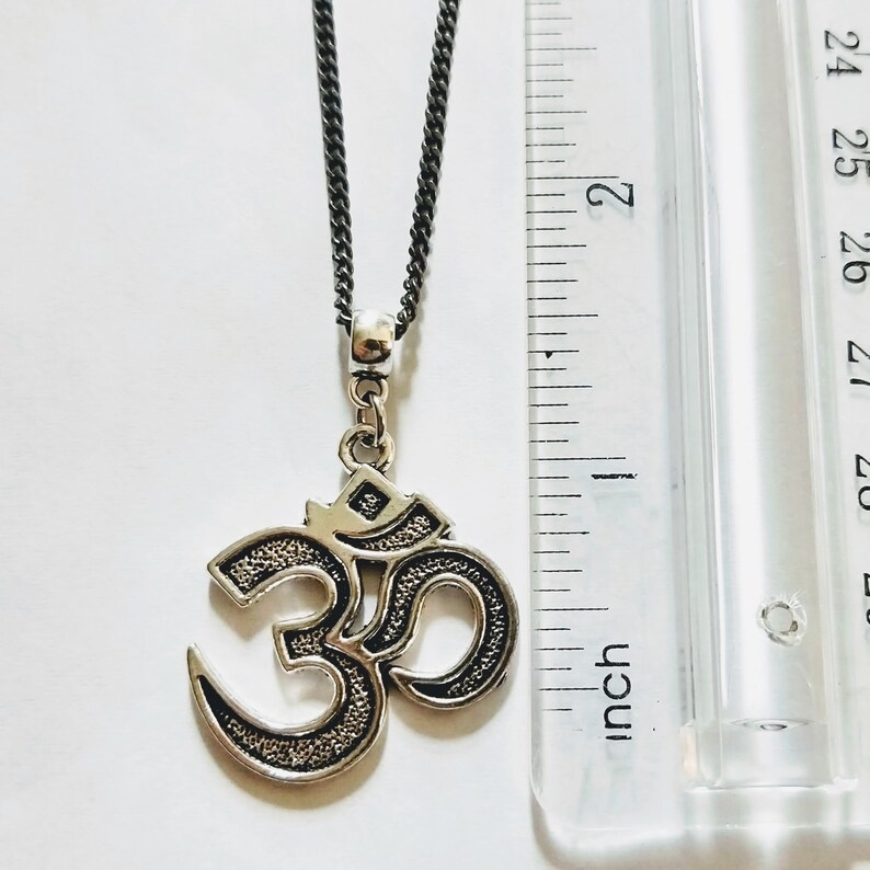 Ohm Pendant on Gunmetal Curb Chain Silver Ohm Necklace Mixed Metals Yoga Jewelry