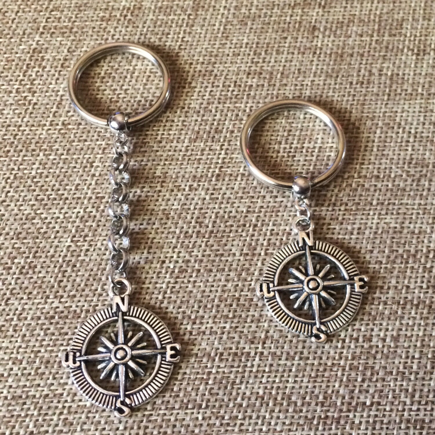 Compass Keychain Silver Compass Key Chain Mens Keychains Etsy