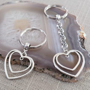 Double Heart Keychain: Silver Purse Charm, Romantic Gift