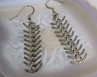 Fishbone Earrings, Bronze or Silver Spine Chain Jewelry, Two Inches Long