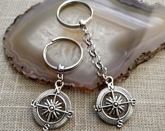 Compass Keychain, Mens Key Rings, Backpack or Purse Charm,  Zipper Pull