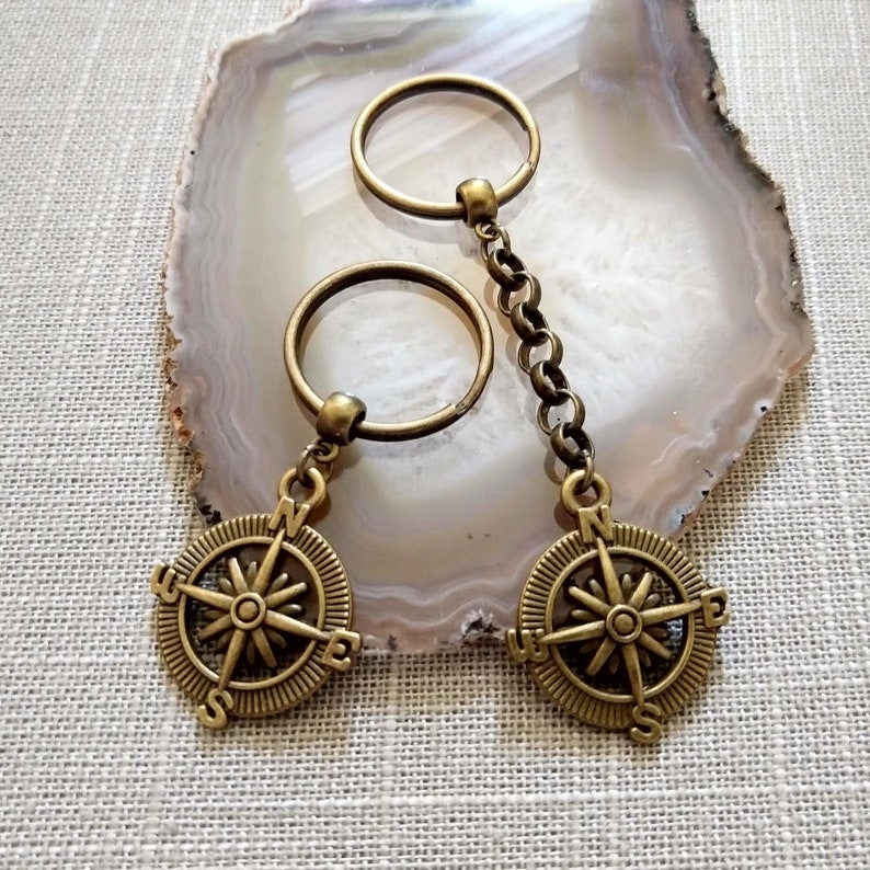 Compass Keychain Bronze Compass Key Chain Mens Keychains Etsy