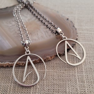 Atheist Atheism Necklace, Your Choice of Gunmetal or Silver Rolo Chain, Mens Jewelry