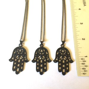 Black Hamsa Necklace, Hand of Fatima Pendant on Thin Gunmetal Chain, Mens Hamsa Necklace image 6