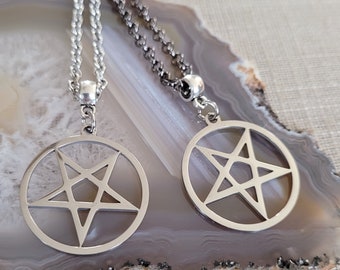 Inverted Pentagram Necklace, Five Pointed Star on Your Choice of Gunmetal or Silver Rolo Chain, Mens Jewelry