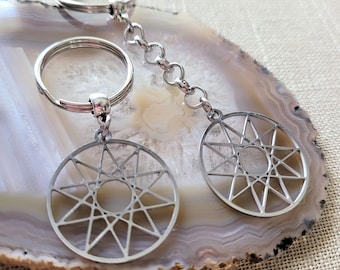 Decagram Keychain, 10 Pointed Star Backpack or Purse Charm, Polygon Zipper Pull