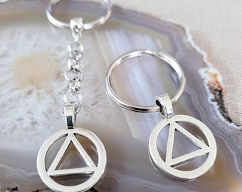 AA Keychain,Alcoholics Anonymous Backpack Key Ring,  or Purse Charm, Silver Zipper Pull, Stocking Stuffers