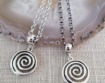 Spiral Necklace, Your Choice of Gunmetal or Silver Chain