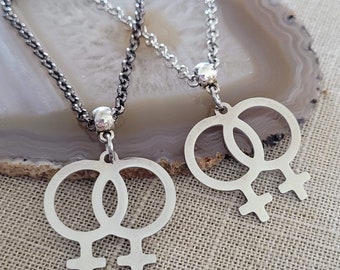 Lesbian Necklace, Sapphic LGBTQIA Jewelry on Your Choice of Rolo Chain