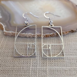 Fibonacci Earrings Silver Golden Ration Dangle Drop Earrings image 1