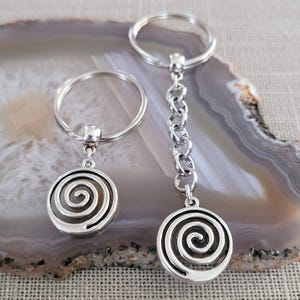 Spiral Keychain, Silver Backpack or Purse Charm, Zipper Pull, Key Fob Lanyards