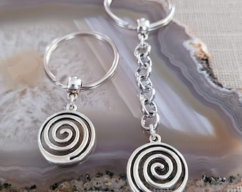 Llavero en espiral, dije plateado para mochila o bolso, tirador de cremallera, cordones para llaveros