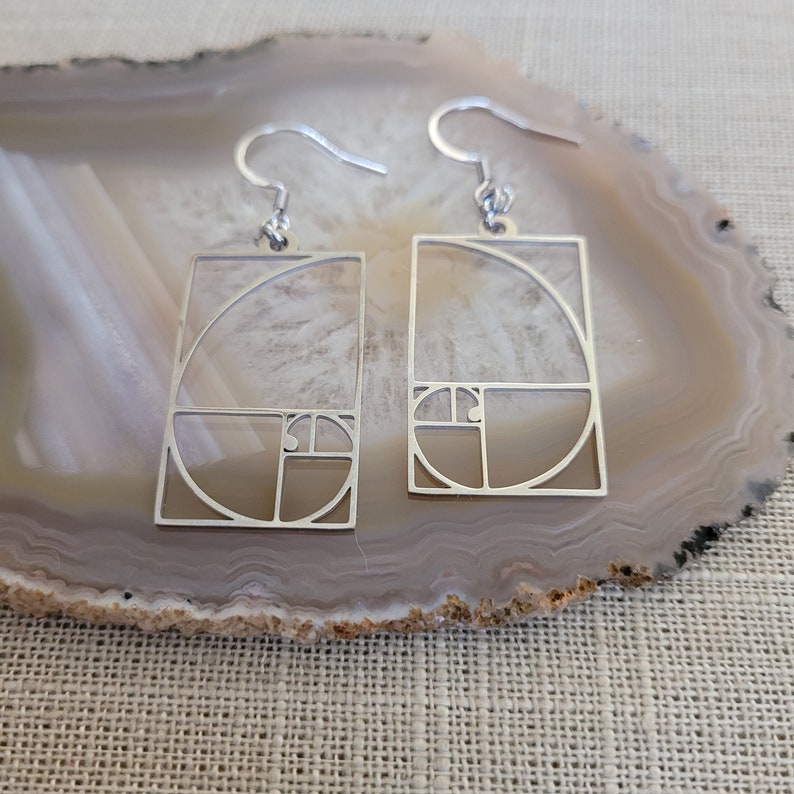 Fibonacci Earrings Silver Golden Ration Dangle Drop Earrings image 2