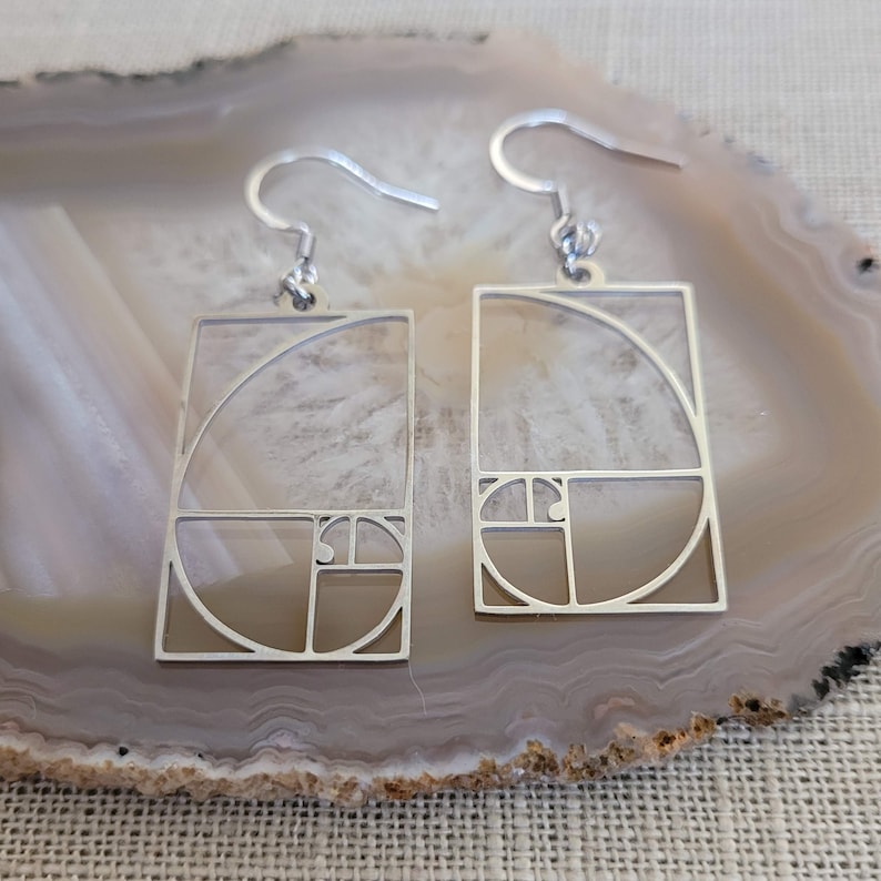 Fibonacci Earrings Silver Golden Ration Dangle Drop Earrings image 3