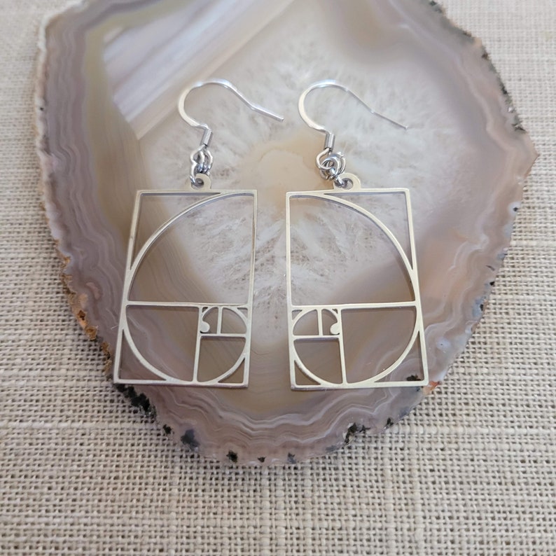 Fibonacci Earrings Silver Golden Ration Dangle Drop Earrings image 6