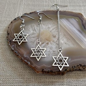 Star of David Dangle Earrings: Silver Plated Jewish Jewelry