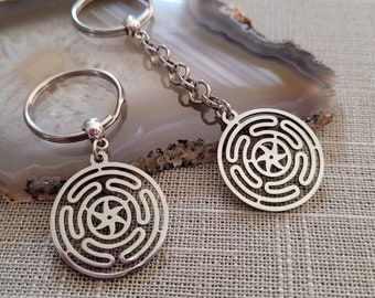 Wheel of Hecate Keychain, Wicca Wiccan Witchcraft,  Backpack or Purse Charm, Zipper Pull, Stainless Steel Charm