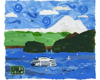 Pacific Northwest Love, Mt. Baker, Mount Baker print or card of original collage