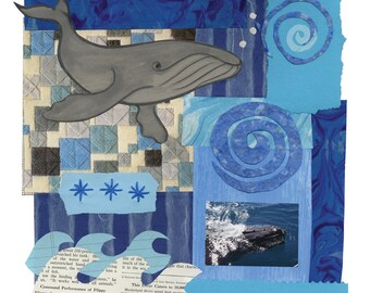 The Day I Saw A Whale, Paper quilt collage print or cards