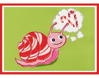 Christmas snail dreaming of candycanes