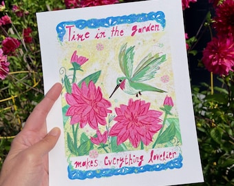 Hummingbird Garden, Cards or Print