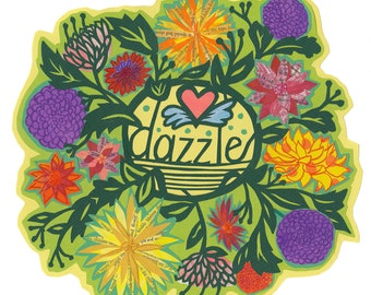 Dahlias Dazzle Collage Print | Floral Art