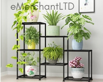 Support pour plante en métal à 3 niveaux et 7 pots | Présentoir de plantes | Porte-plante moderne | Support pour pot de fleur | Étagère à plantes