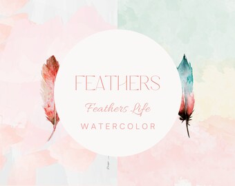 FEATHERS LIFE Acuarela Mágica. Imágenes prediseñadas de plumas. Imágenes prediseñadas prefabricadas. Imágenes prediseñadas de acuarela. Decoración de pared de plumas. Conjunto de impresión de arte de plumas.