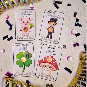 Silvester Glückscent Druckvorlagen – 4 Motive | Gastgeschenk Silvester Kinder | PDF Download