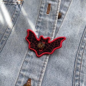 Embroidered Bat Button Hook, Button-Down Accessory, Halloween
