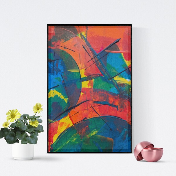 Multicolored Abstract Painting, Abstract Printable Wall Art, Abstract Print, Living Room Printable Wall Art, Abstract Print Large Wall Art
