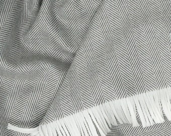 Premium Italian Wool Plaid. Misty. 100% Extra Fine Merino. Double-sided. Grey. Luxurious Home Décor Accent