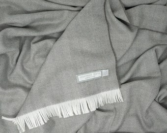 Premium Italian Wool Plaid. Misty. 100% Extra Fine Merino. Double-sided. Grey. Luxurious Home Décor Accent