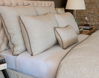 Premium-Bettwäsche-Set aus gewaschenem Leinen. Mailand. Bettbezug, Spannbettlaken, Kissenbezug. Elegante Schlafzimmerdekoration