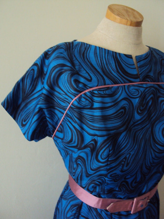 Vintage 50s Royal Blue Swirls Dress