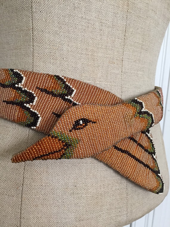 Vintage hand beaded bird swan duck cinch waist bel
