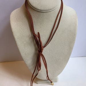 Brown leather wrap choker bolo necklace image 5