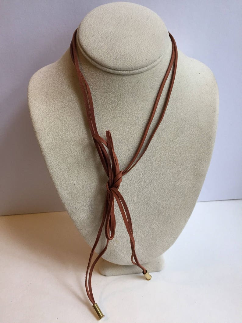 Brown leather wrap choker bolo necklace image 5