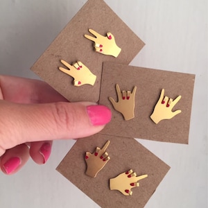 Hand sign language stud earrings