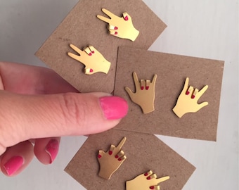 Hand sign language stud earrings