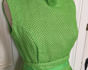 Vintage 1960s green polka dot maxi dress