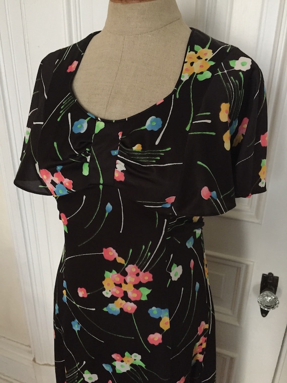 Vintage 1970s black floral maxi dress - image 2