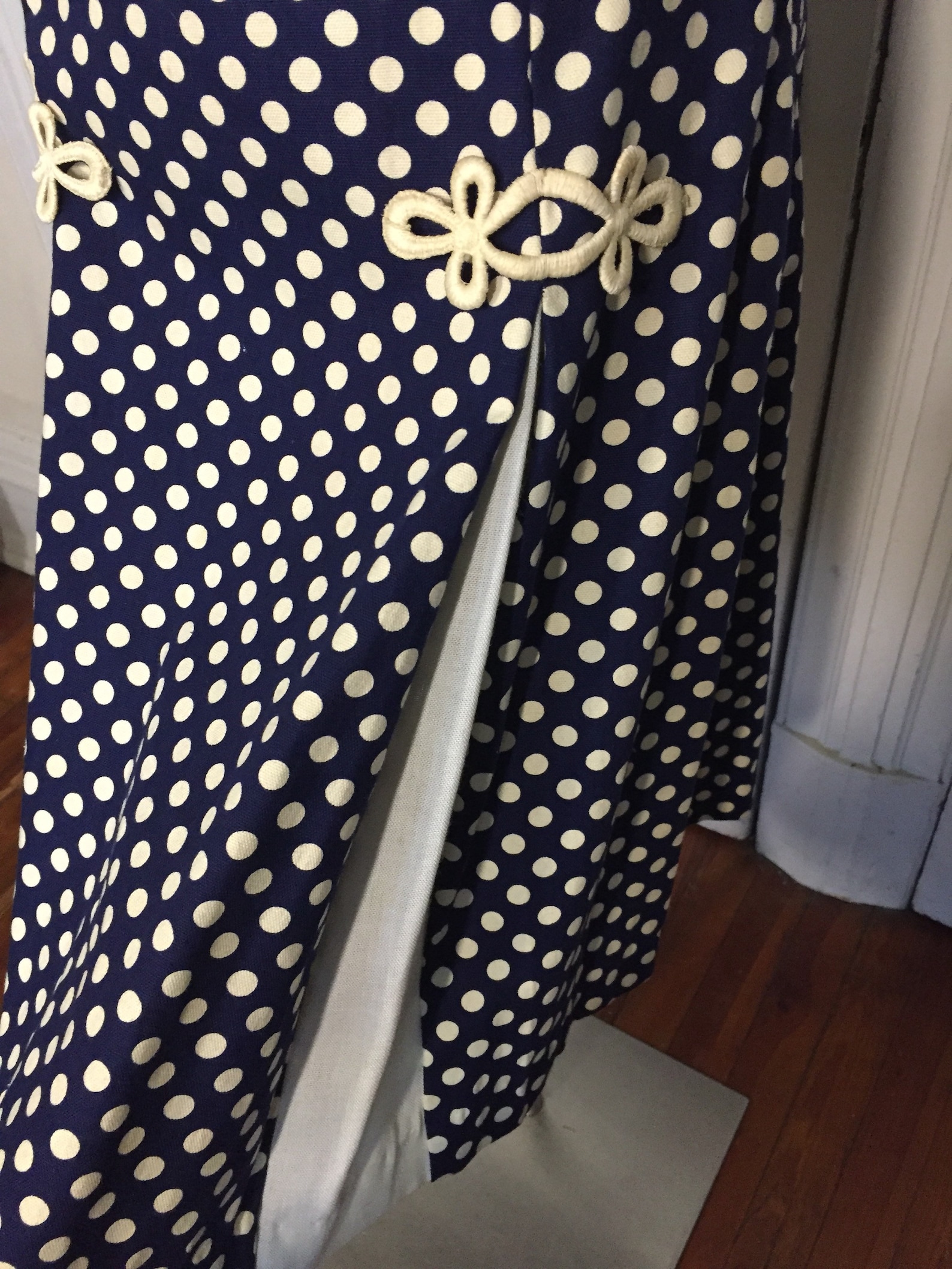 Navy Polka Dot Sleeveless Vintage Dress