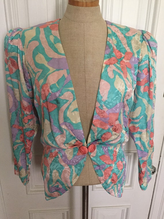 Vintage 1980s designer Flora Kung silk blouse