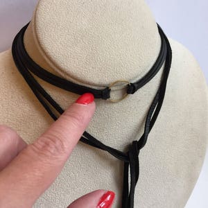 Black leather wrap choker bolo tie necklace