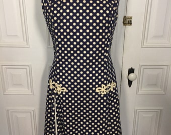 Vintage 1960s mod navy polka dot dress