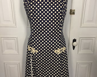 Vintage 1960s mod navy polka dot dress