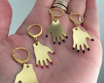 Helping hand brass earrings