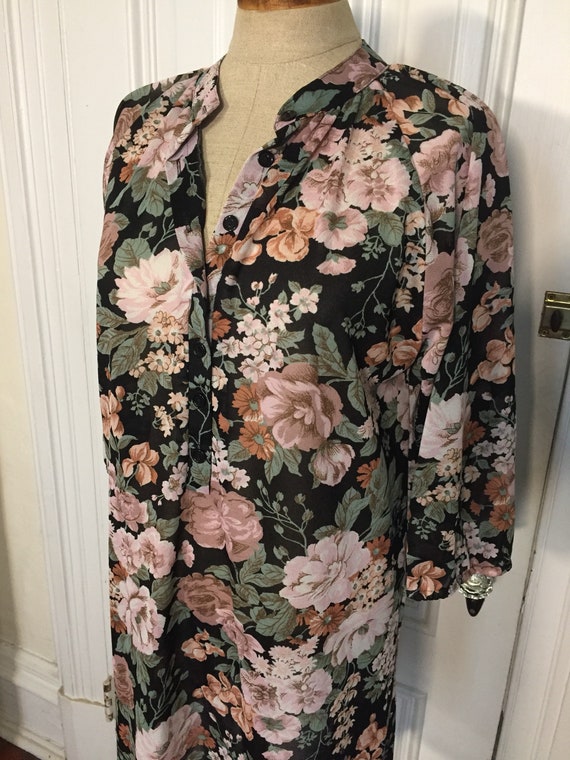1970s Psychedelic Kimono Cover Up Floral Blouse Sears Roebuck