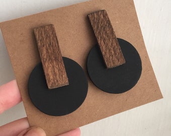 Modern wood statement earrings